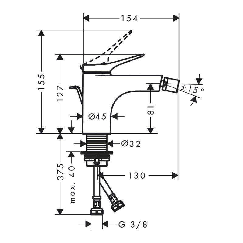 Baterie bideu, Hansgrohe, Vivenis, cu ventil, alb mat - 3 | YEO