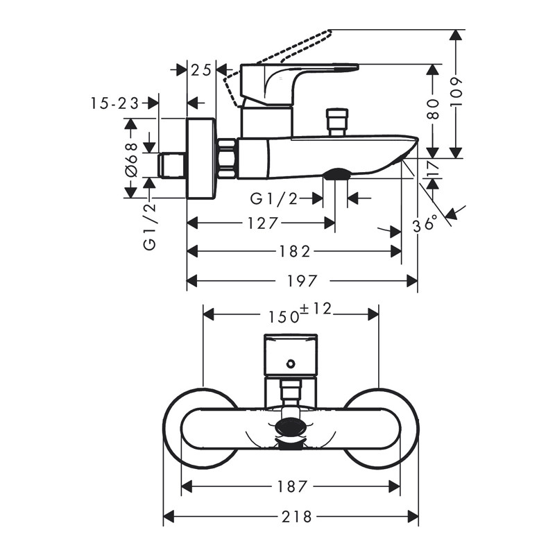 Baterie cada-dus Hansgrohe, Rebris E, negru mat - 4 | YEO