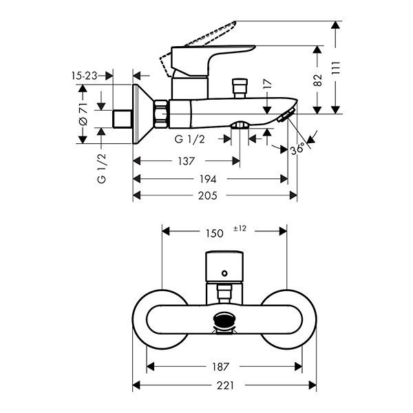Baterie cada-dus Hansgrohe, Talis E, bronz periat - 2 | YEO