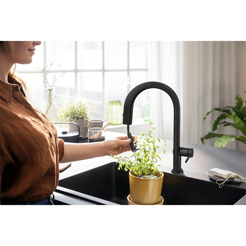 Baterie de bucatarie, Hansgrohe, Aqittura M91 210, sBox, pipa extractibila, negru mat - 2 | YEO