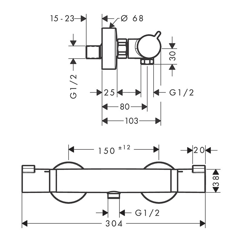 Baterie de duș, Hansgrohe, Ecostat Comfort, termostatată, negru cromat periat, 13116340 - 1 | YEO
