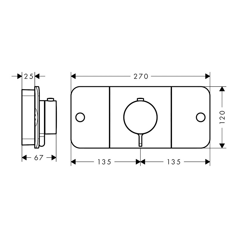 Baterie duș, Axor, One, cu 2 ieșiri, crom, 45712000 - 1 | YEO
