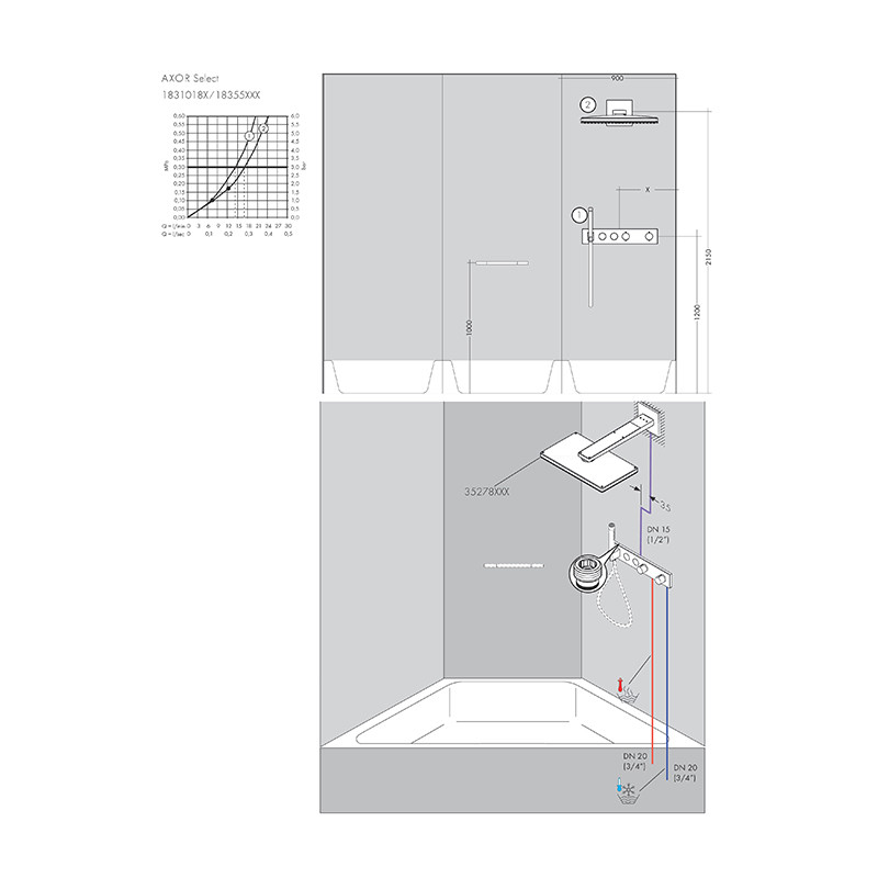 Baterie duș, Axor, ShowerSolution, termostatată, cu 2 ieșiri, alamă periată, 18355950 - 2 | YEO