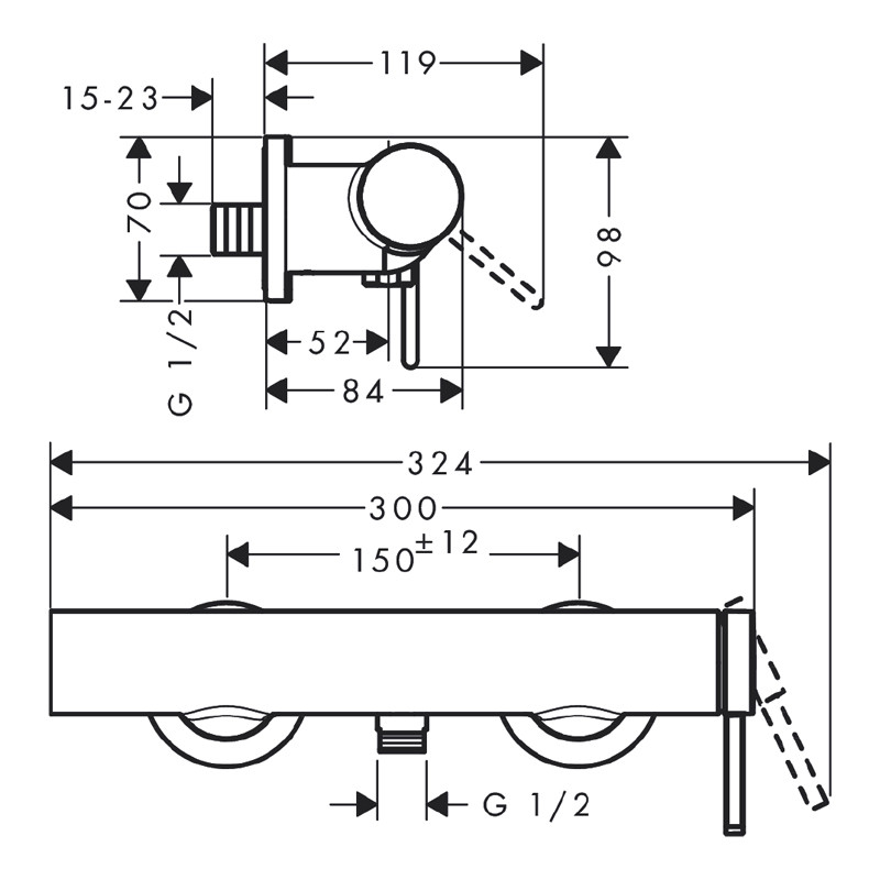 Baterie dus, Hansgrohe, Finoris, negru mat - 4 | YEO