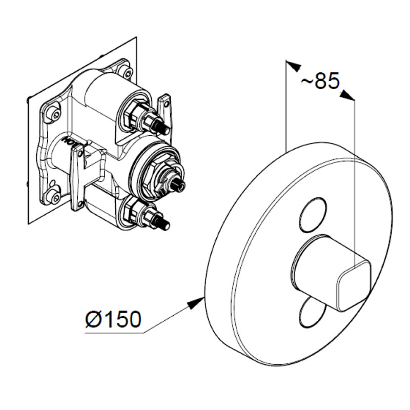 Baterie duș, Kludi, Push, rotundă, pentru 2 consumatori, crom, 387120538 - 1 | YEO