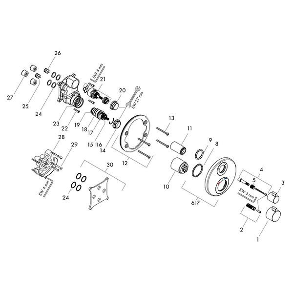 Baterie dus termostatata, Hansgrohe, Ecostat S, alb mat - 3 | YEO