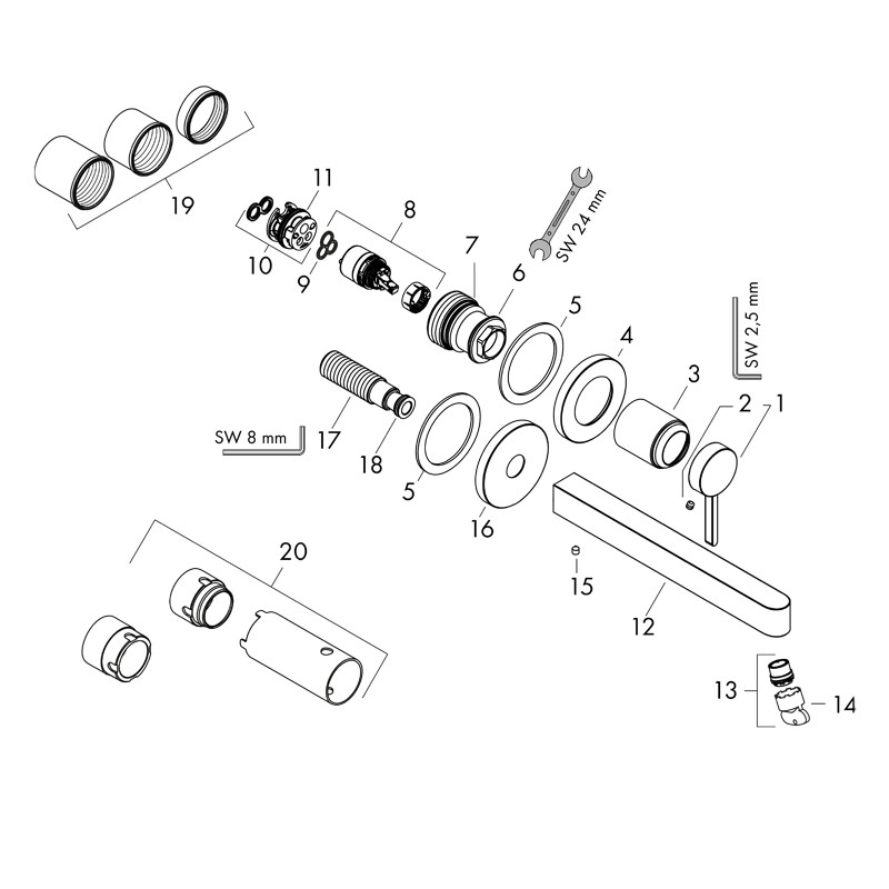 Baterie lavoar cu montaj pe perete, Hansgrohe, Finoris, cu pipa 16,8 cm, crom - 3 | YEO