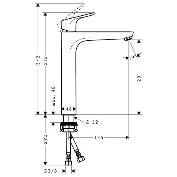 Baterie lavoar fara ventil, Hansgrohe, Focus 230, crom - 2 | YEO