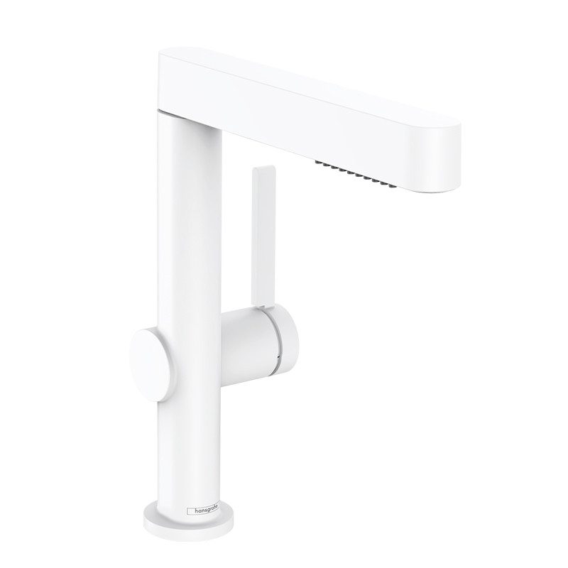 Baterie lavoar, Hansgrohe, Finoris 230, cu pipa extractibila, cu ventil, alb mat