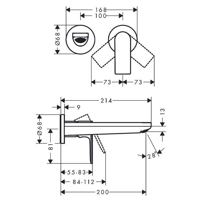 Baterie lavoar Hansgrohe, Rebris E, montaj pe perete, pipa 200 mm - 3 | YEO