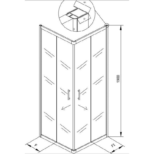 Cabină de duș Kolpasan, Q Line, TKK 70 x h190 cm, cu acces pe colț - 2 | YEO