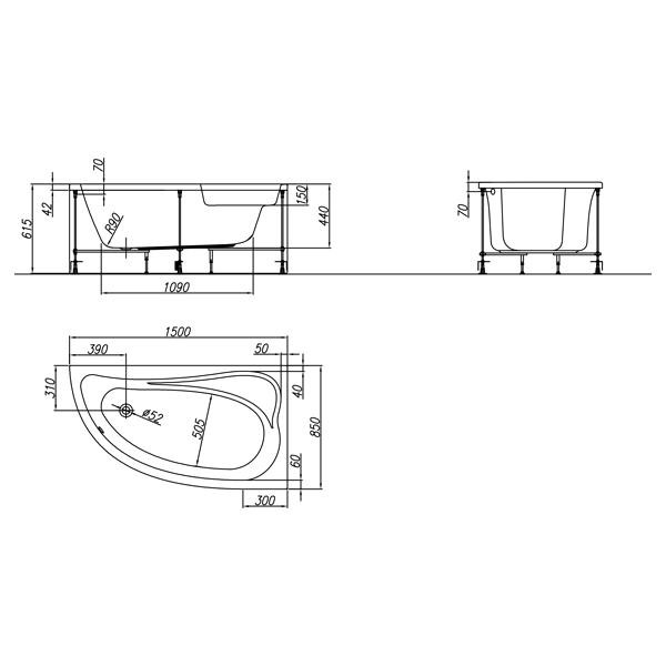 Cada de colt Kolpasan, Calando-L, pe stanga, 150 x 85 cm, alb - 1 | YEO
