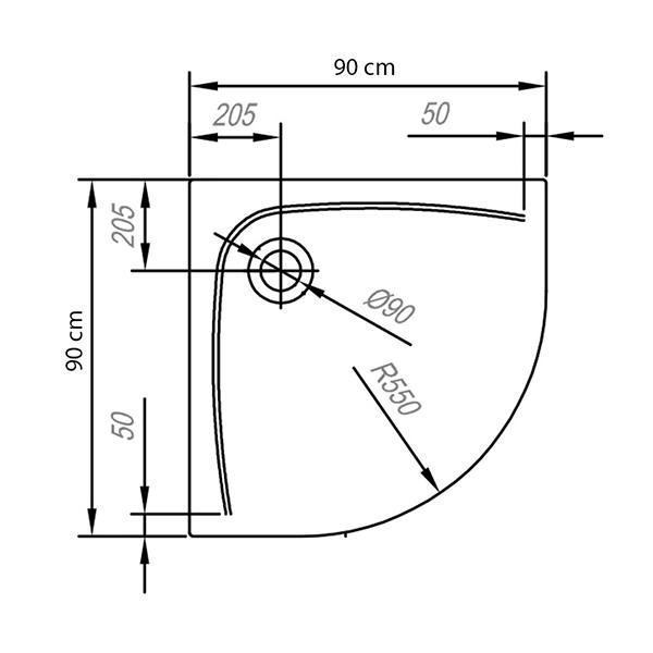 Cadita de dus semirotunda pentru inzidire, Kolpasan, Evelin, alba, 90 x90 cm, R55, acril - 2 | YEO