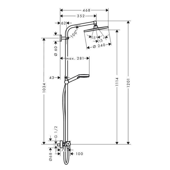 Coloana dus cu baterie si termostat, Hansgrohe, Crometta S240, crom - 2 | YEO