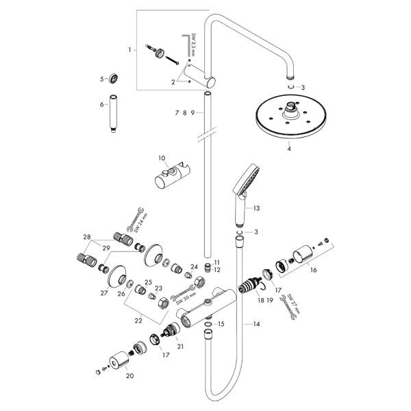 Coloana dus cu baterie si termostat Hansgrohe, Vernis Blend 200, crom - 2 | YEO