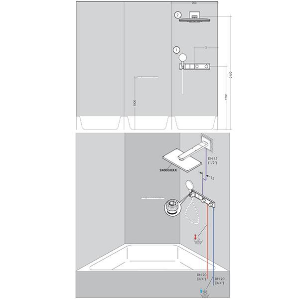 Mixer termostatat cu 2 functii si suport dus, Hansgrohe, RainSelect, Alb/crom - 2 | YEO