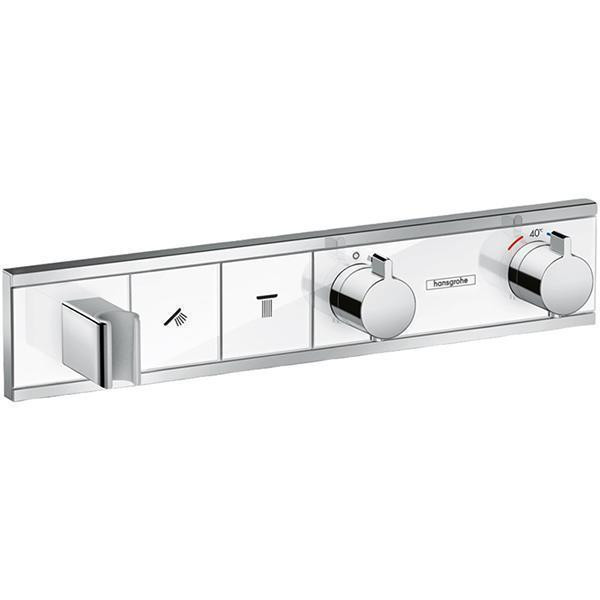Mixer termostatat cu 2 functii si suport dus, Hansgrohe, RainSelect, Alb/crom