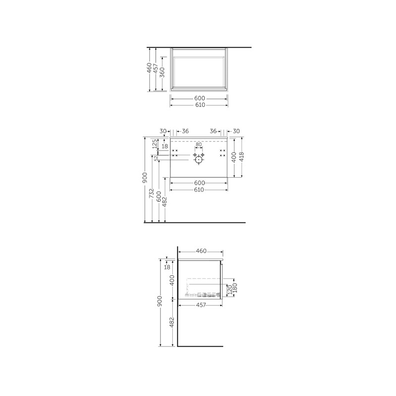 Mobilier pentru lavoar Rak, Joy-Uno 60 cm, suspendat, 1 sertar, moka walnut - 1 | YEO