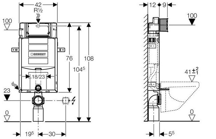 Rezervor wc incastrat Geberit, Kombifix, pentru vas WC suspendat, cu rezervor UP320, 12 cm - 1 | YEO