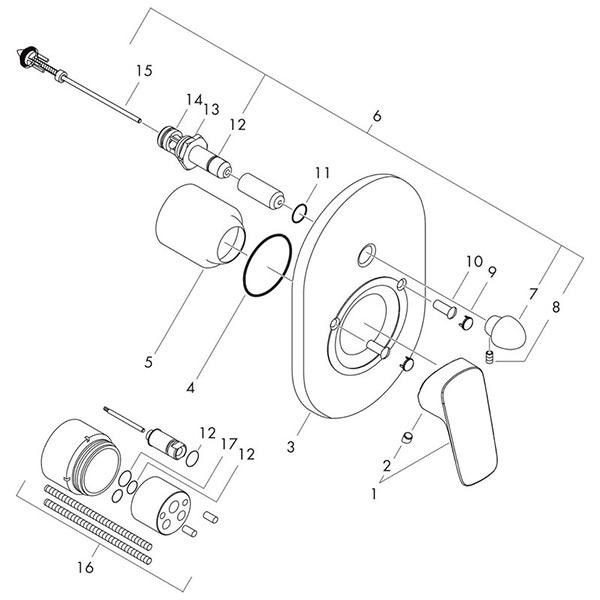 Set baterie cada - dus si corp incastrat, Hansgrohe, Logis, crom - 3 | YEO