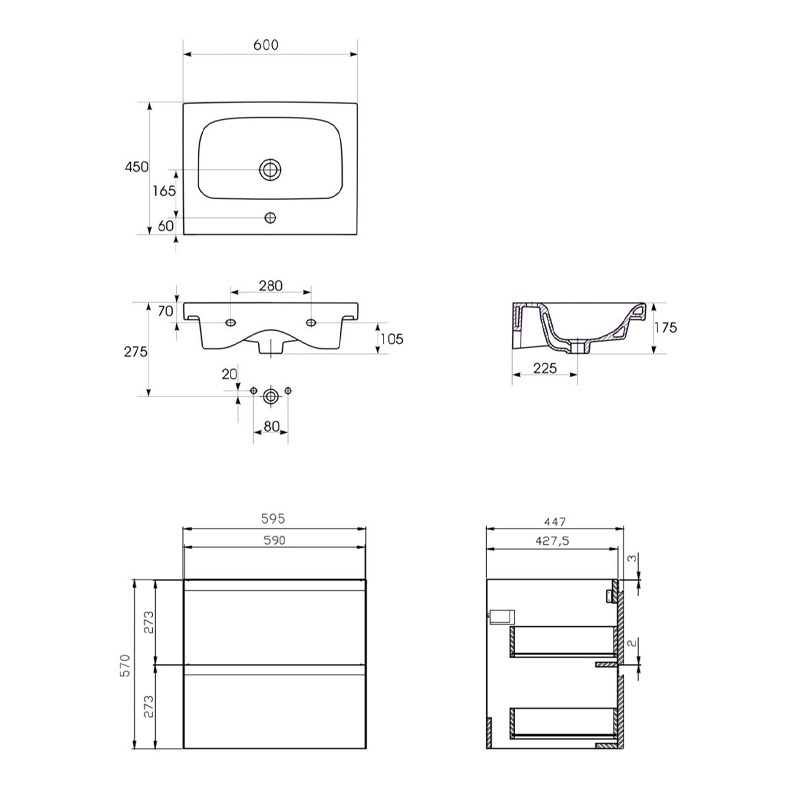 Set mobilier cu lavoar Cersanit, Moduo 60, montat, alb - 3 | YEO