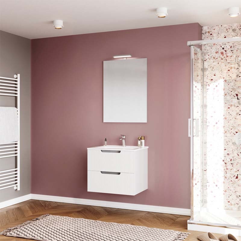 Set mobilier riflat cu lavoar Fluminia, Malta 60, cu sertare soft close, alb - 3 | YEO