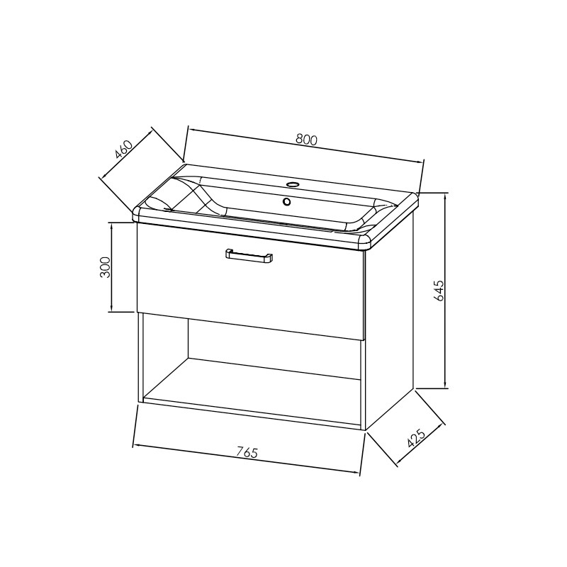 Set mobilier si lavoar Kolpasan, Evelin, 1 sertar, 80 cm, stejar gri / gray oak - 1 | YEO