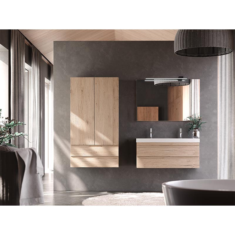 Set mobilier și lavoar suspendat, Kolpasan, Naomi, cu 2 sertare, 100 cm, natural wood - 1 | YEO