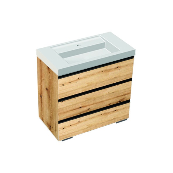 Set mobilier stativ cu lavoar Kolpasan, Harmony 90 cm, 3 sertare, bronze oak