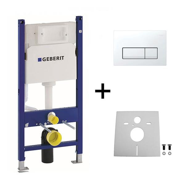 Set rezervor wc incastrat, Geberit, Duofix, si clapeta alba, Delta 51, pentru vase WC suspendate