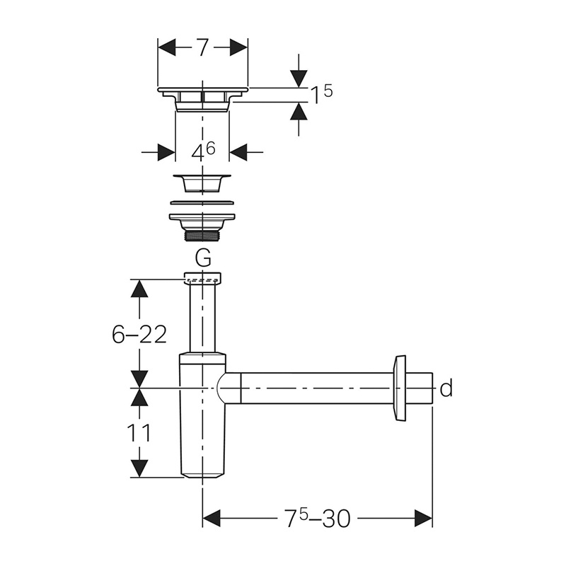 Sifon lavoar, Geberit, cu ventil, crom - 1 | YEO