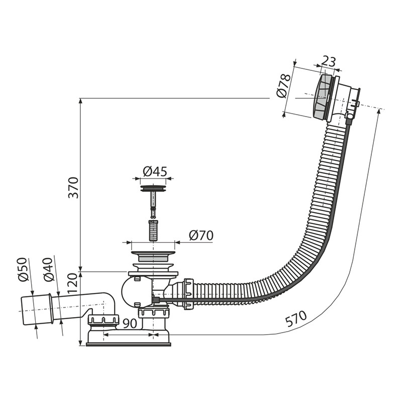 Sifon pentru cada, Alcadrain, ventil cu preaplin, nickel mat - 1 | YEO