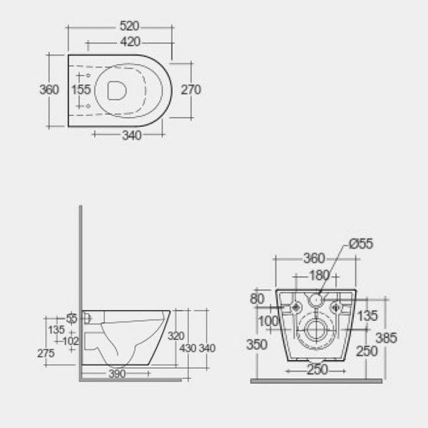Vas WC suspendat, RAK, Feeling, rimless, gri mat - 1 | YEO