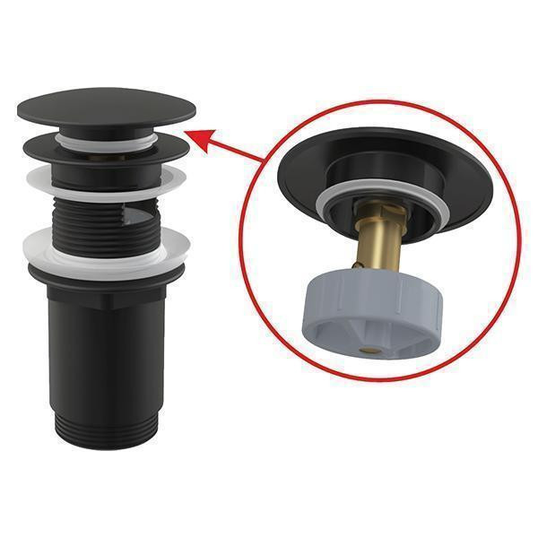 Ventil pentru lavoar cu preaplin, Alcadrain, cu click-clack si dop mare, negru-mat - 1 | YEO