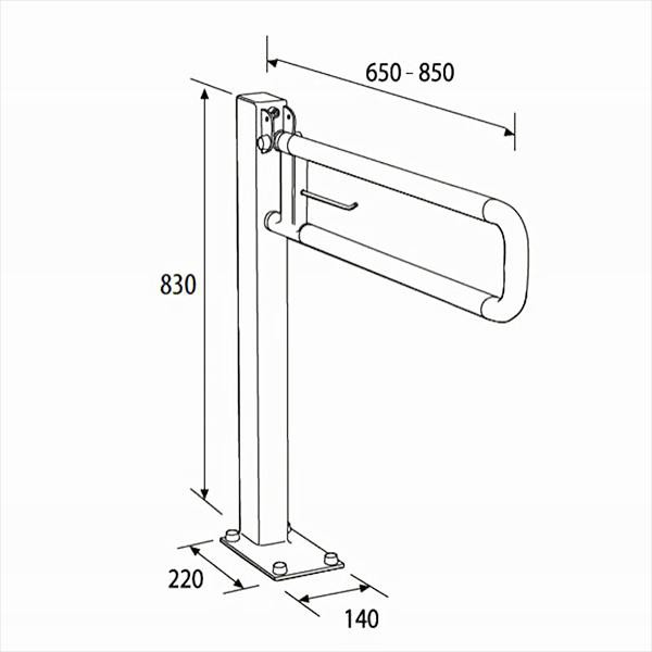 Bara de siguranta stativa rabatabila cu porthartie, Thermomat, 84,3 cm, alb - 1 | YEO