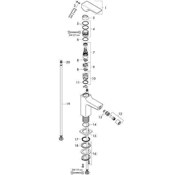 Baterie bideu cu ventil click-clack, Hansgrohe, Metropol, crom - 1 | YEO