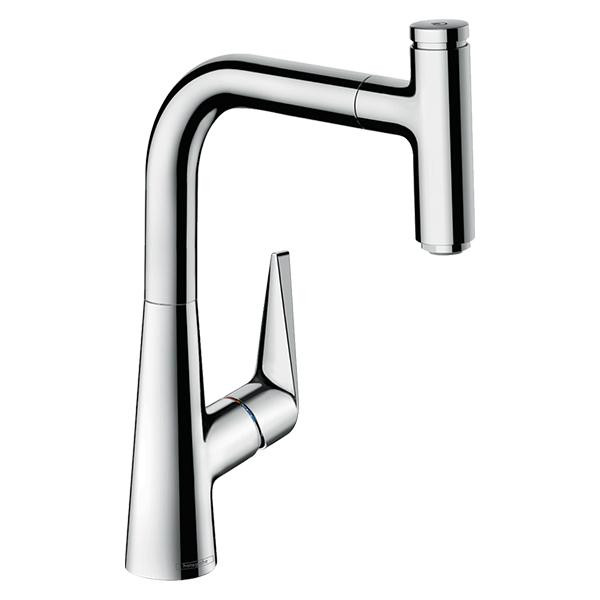 Baterie de bucatarie, Hansgrohe, Talis Select M51 220, 1 jet, cu pipa extractibila, crom