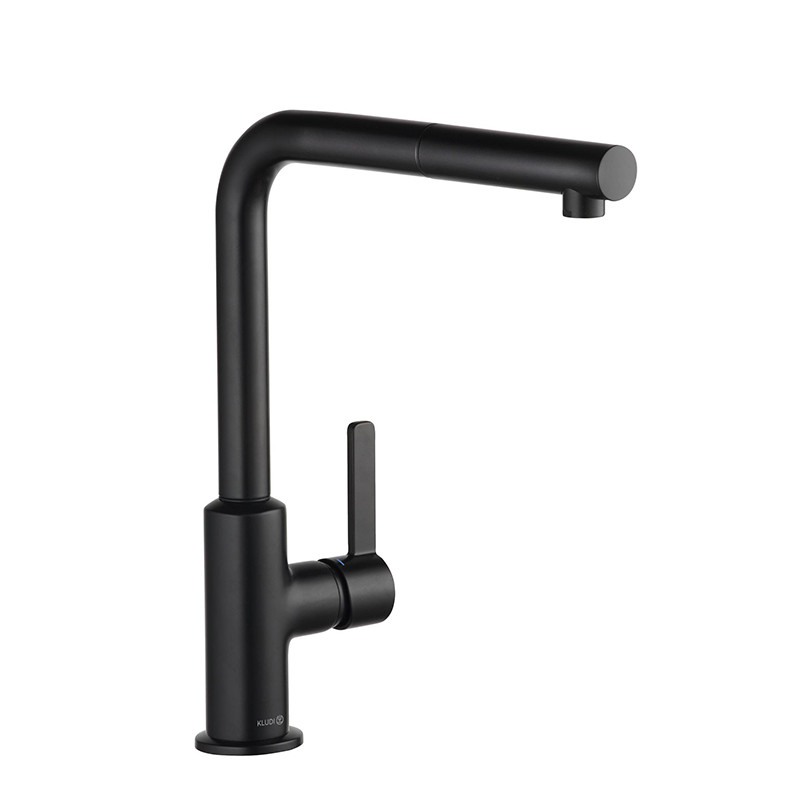 Baterie de bucătărie, Kludi, L-ine, pipă extractibilă, negru mat, 408513975