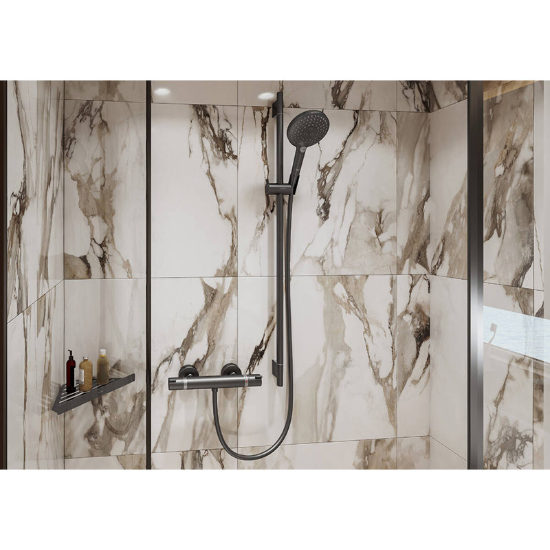 Baterie de duș, Hansgrohe, Ecostat Comfort, termostatată, negru cromat periat, 13116340 - 2 | YEO