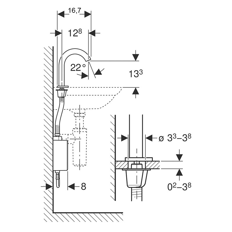 Baterie de lavoar termostatată, Geberit, Piave, cu senzor, aspect oțel inoxidabil lustruit - 3 | YEO