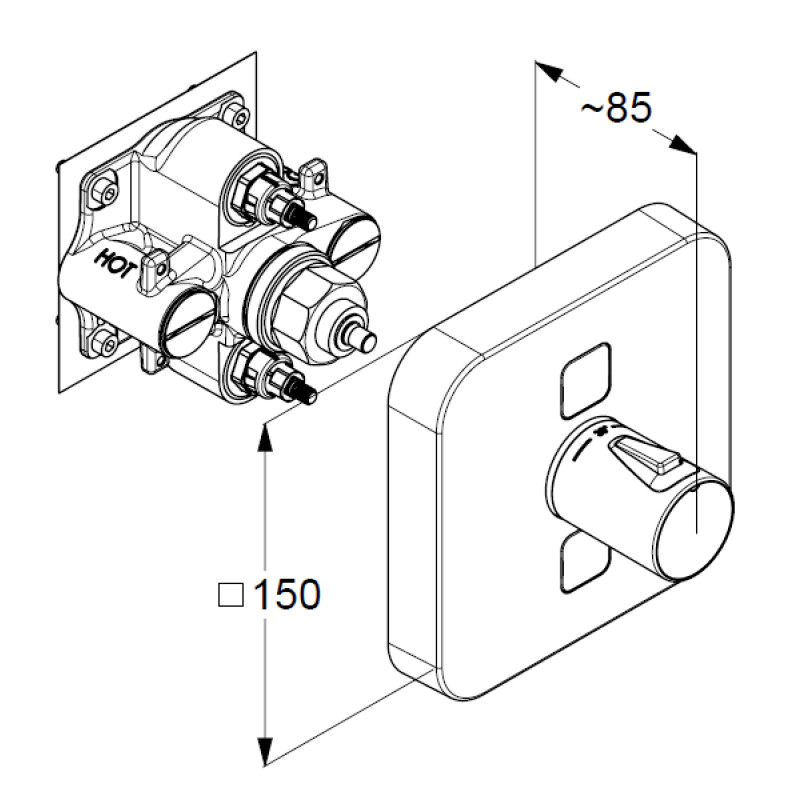Baterie duș, Kludi, Push, termostatată, pentru 2 consumatori, crom, 389110538 - 1 | YEO