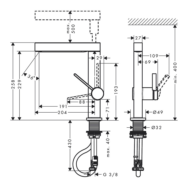 Baterie lavoar, Hansgrohe, Finoris 230, cu pipa extractibila, cu ventil, alb mat - 3 | YEO