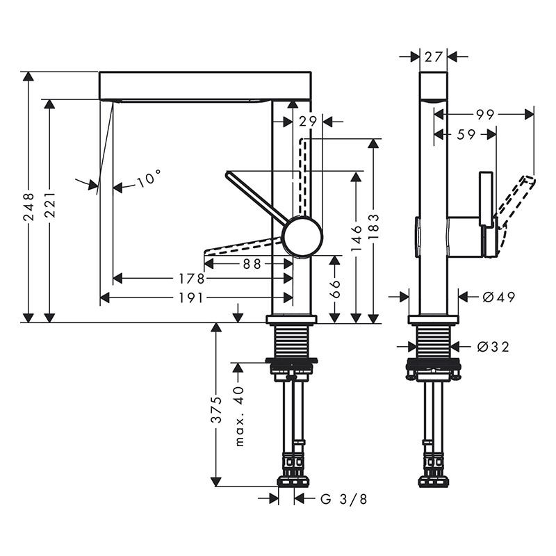 Baterie lavoar, Hansgrohe, Finoris 230, cu pipă pivotantă și ventil, crom - 1 | YEO