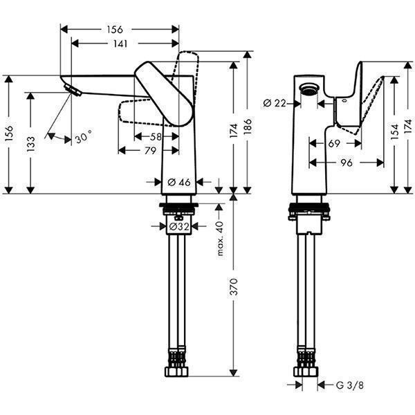 Baterie lavoar, Hansgrohe, Talis E 150, fara ventil, Crom - 3 | YEO
