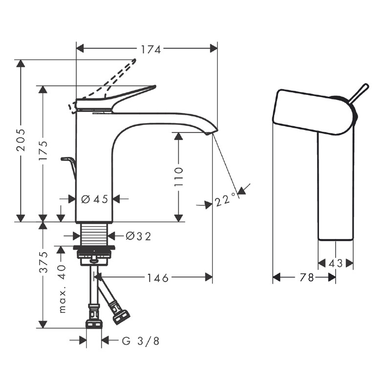 Baterie lavoar, Hansgrohe, Vivenis 110, CoolStart, cu ventil, crom - 3 | YEO