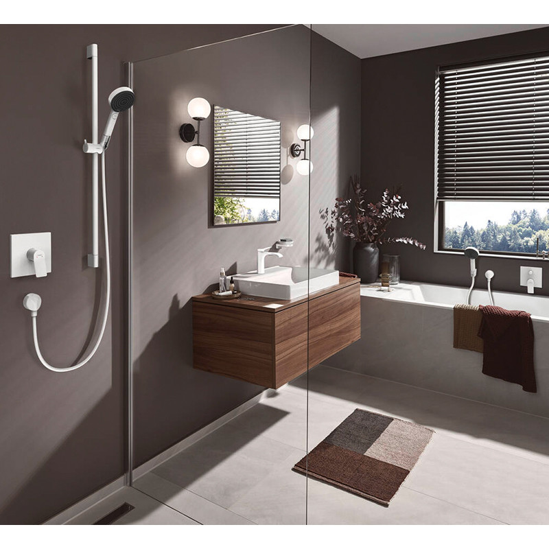 Baterie lavoar, Hansgrohe, Vivenis 110, cu ventil, alb mat - 1 | YEO