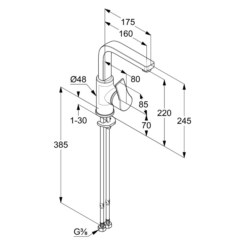 Baterie lavoar, Kludi, Zenta SL, cu pipă mobilă, crom - 1 | YEO