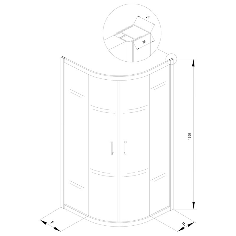 Cabina de dus Kolpasan, Eco Quat, semirotunda, 90 x 90 cm, profil negru - 1 | YEO