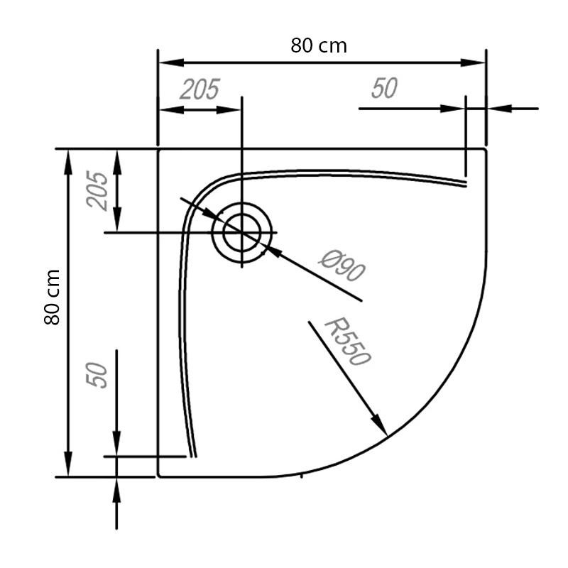 Cadita de dus semirotunda pentru inzidire, Kolpasan, Evelin, R=55 cm, 80 x 80 cm, acril - 1 | YEO