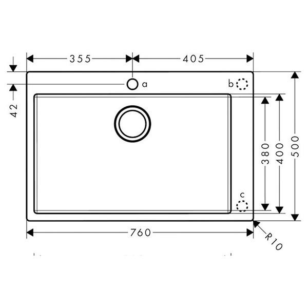Chiuveta de bucatarie Hansgrohe, 1 cuva, 76x50 cm, inox - 2 | YEO